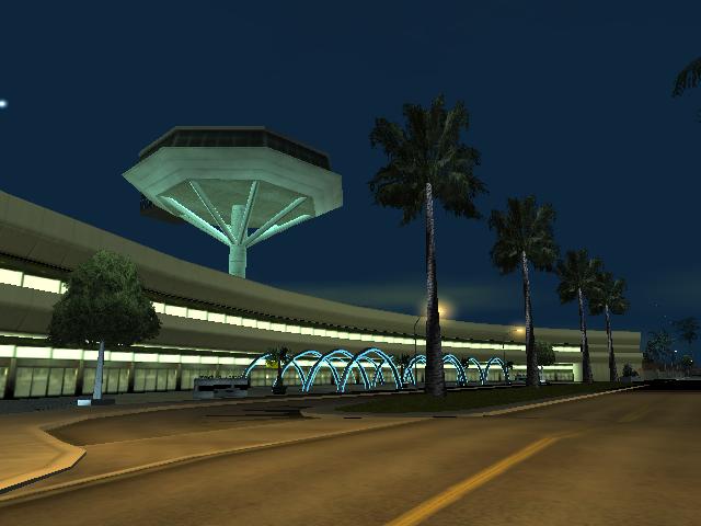 Airport entrance at night